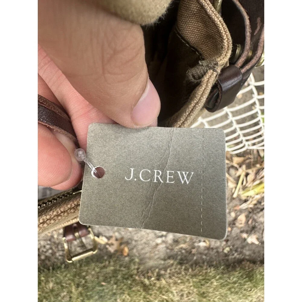 J. Crew Abingdon Abingdon Waxed Canvas Leather Messenger Bag Beige NWT